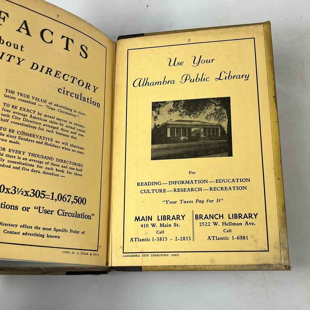 1952 CA Los Angeles Alhambra City Directory POOR Business Ancestry Genealogy Vtg - Picture 14 of 16